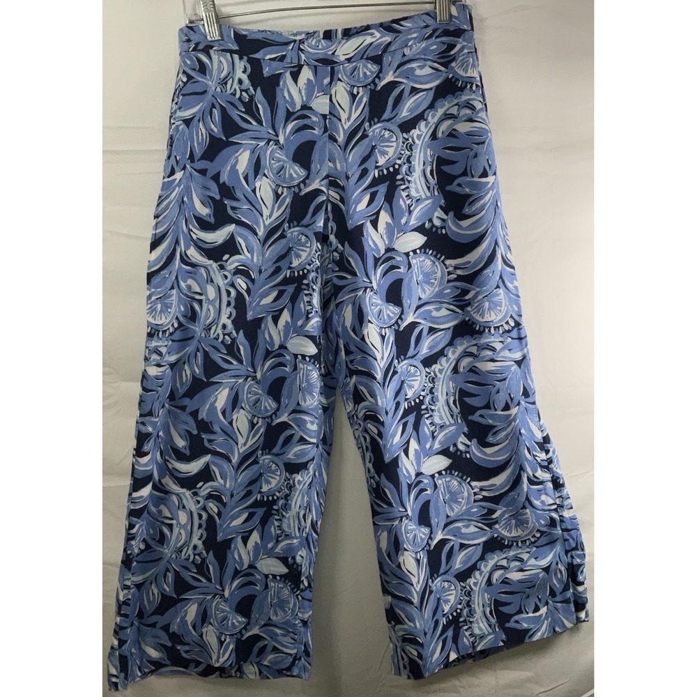 NWOT Women's Lilly Pulitzer Avery Crop Pants High Tide You're The Zest Blue Sz 4